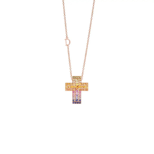 Belle Époque Pink Gold and Rainbow Sapphires Necklace, 20x26mm